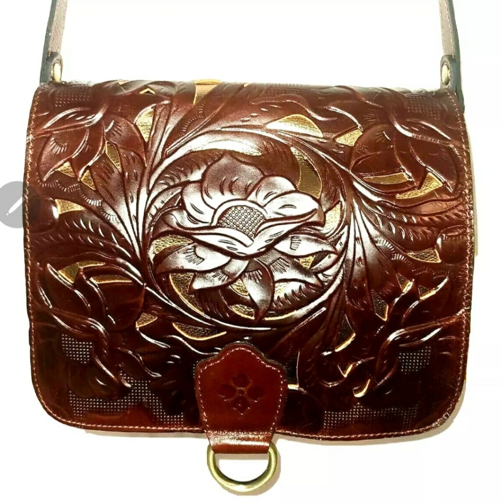 Patricia Nash ILINA Cut Out Tooled Leather Crossbody Bag-British Tan-NWT